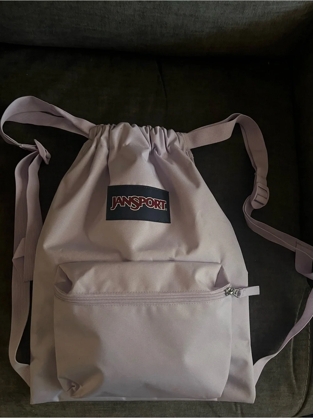 Jansport Lilac Drawstring Backpack with Front Zip Pocket